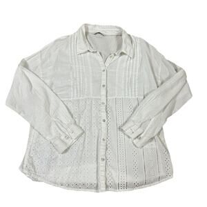 Tu Womens White Cotton Broderie‎ Anglaise Eyelet Button Down Top Size 14